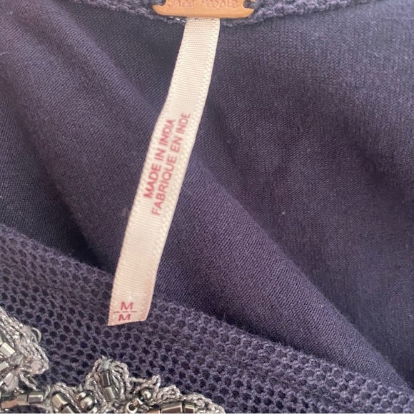 Free People V Neckline Beads Embellishments Mini Dress SZ M - Picture 3 of 5